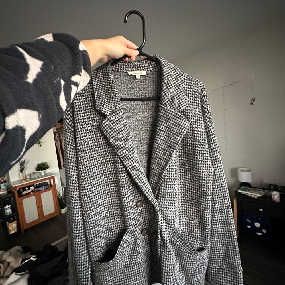 Madewell Black and White Houndstooth Blazer